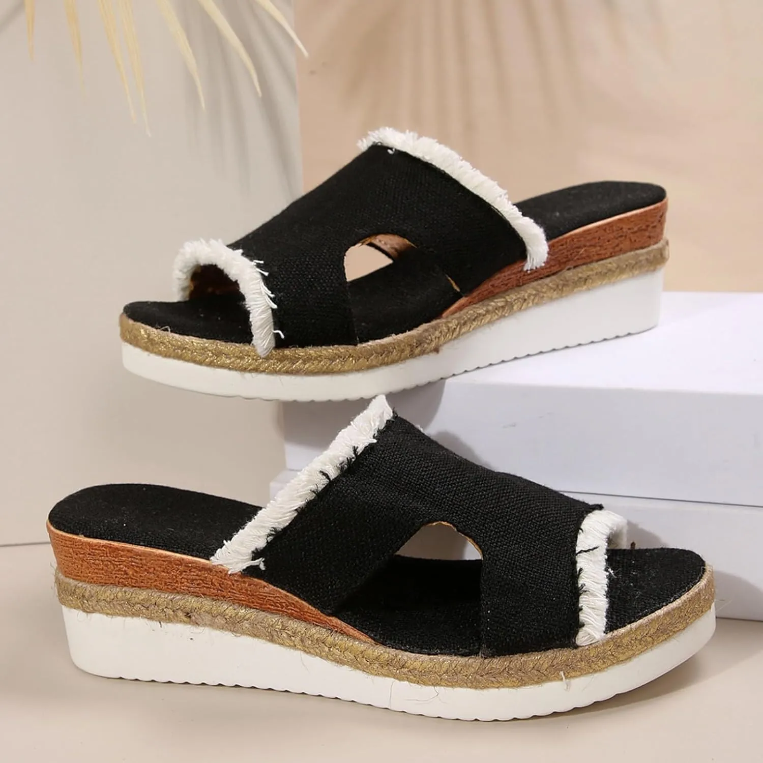 Women's Orthopedic Arch Support Platform Wedge Sandals 2025 Open Toe Slip-On Slides Wedge Heel Platform Comfortable Woven Espadrilles Slippers Wide Width Walking Dress Shoes for Party