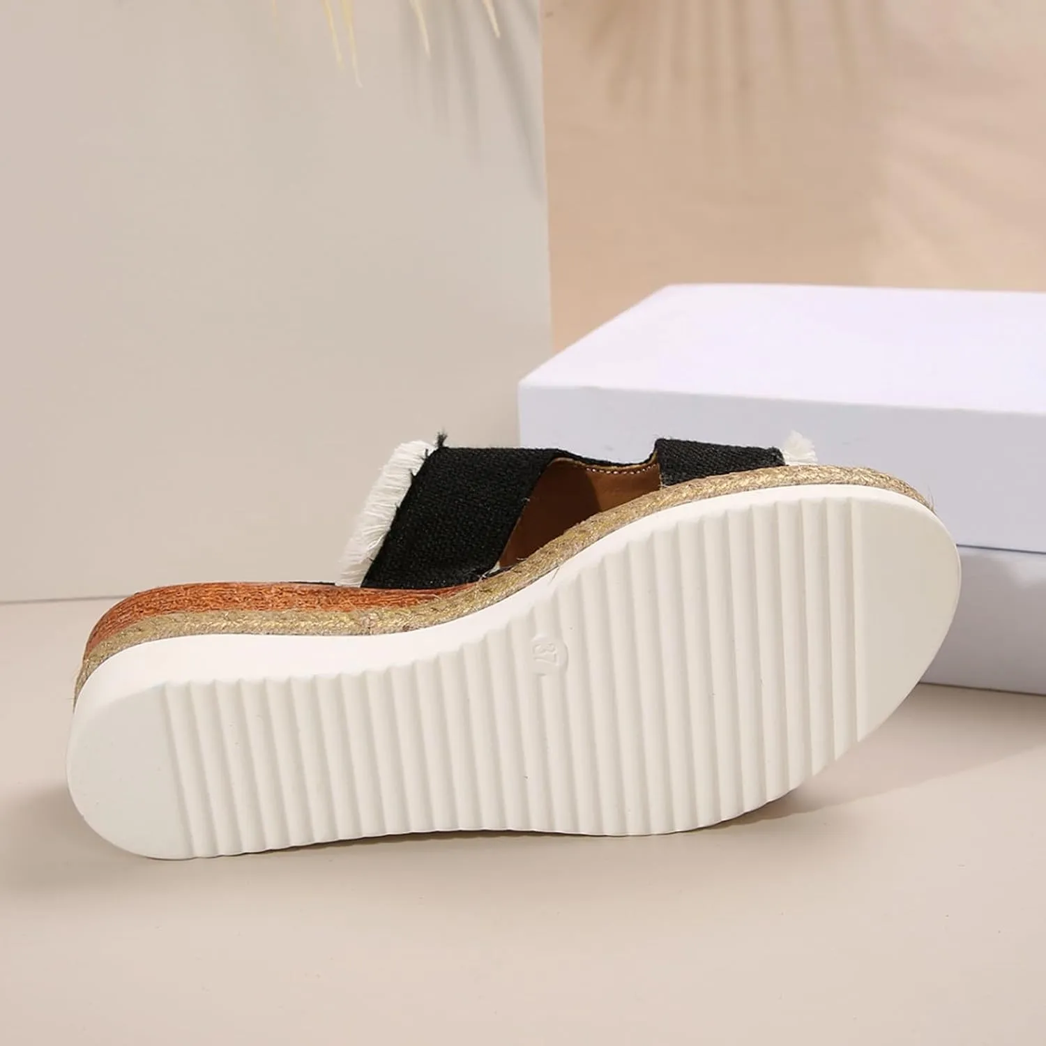 Women's Orthopedic Arch Support Platform Wedge Sandals 2025 Open Toe Slip-On Slides Wedge Heel Platform Comfortable Woven Espadrilles Slippers Wide Width Walking Dress Shoes for Party
