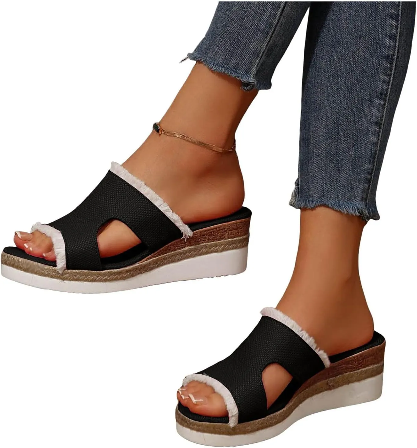 Women's Orthopedic Arch Support Platform Wedge Sandals 2025 Open Toe Slip-On Slides Wedge Heel Platform Comfortable Woven Espadrilles Slippers Wide Width Walking Dress Shoes for Party