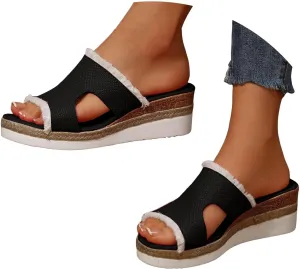 Women's Orthopedic Arch Support Platform Wedge Sandals 2025 Open Toe Slip-On Slides Wedge Heel Platform Comfortable Woven Espadrilles Slippers Wide Width Walking Dress Shoes for Party