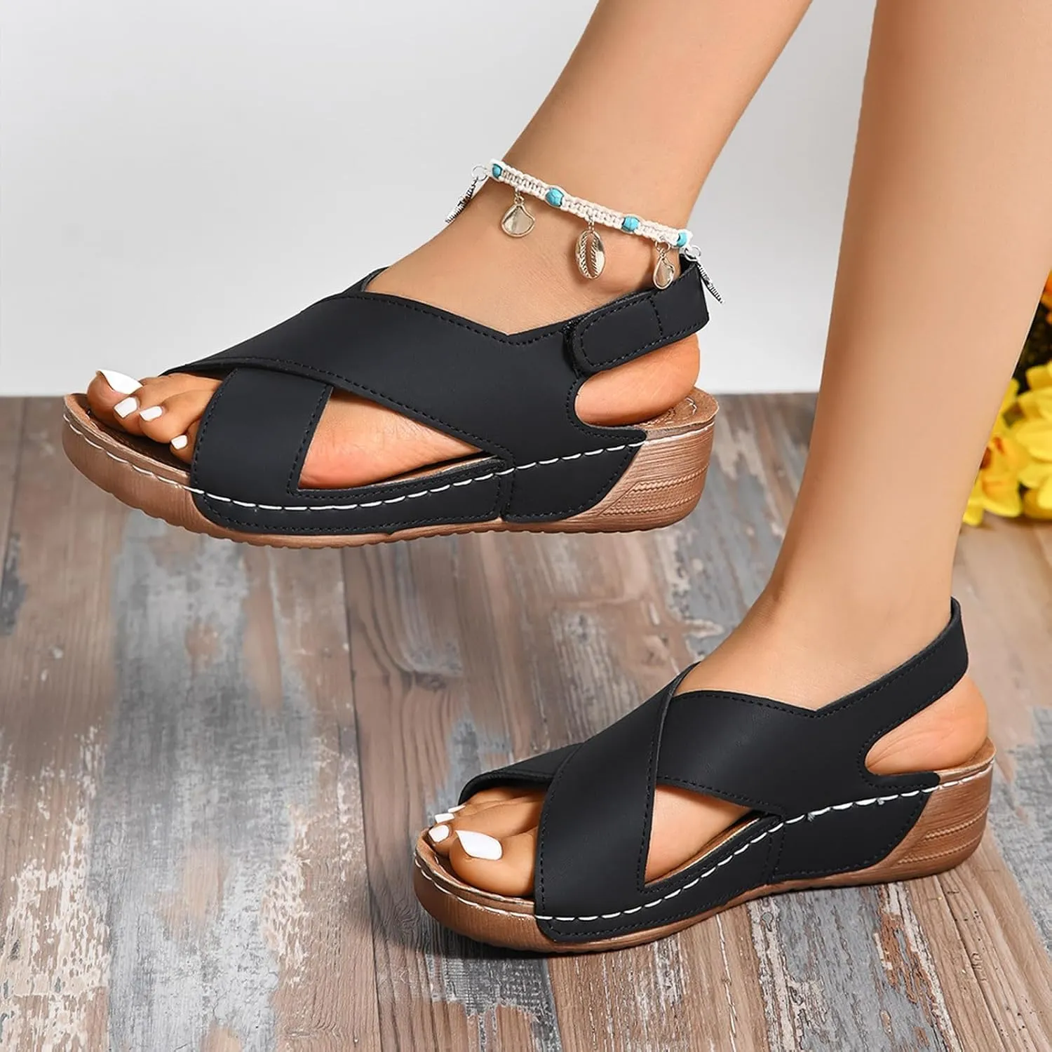 Womens Orthopedic Platform Wedge Sandals Comfortable Ankle Strap Platform Wedge Sandals with Arch Support Casual Dressy Summer Beach Shoes