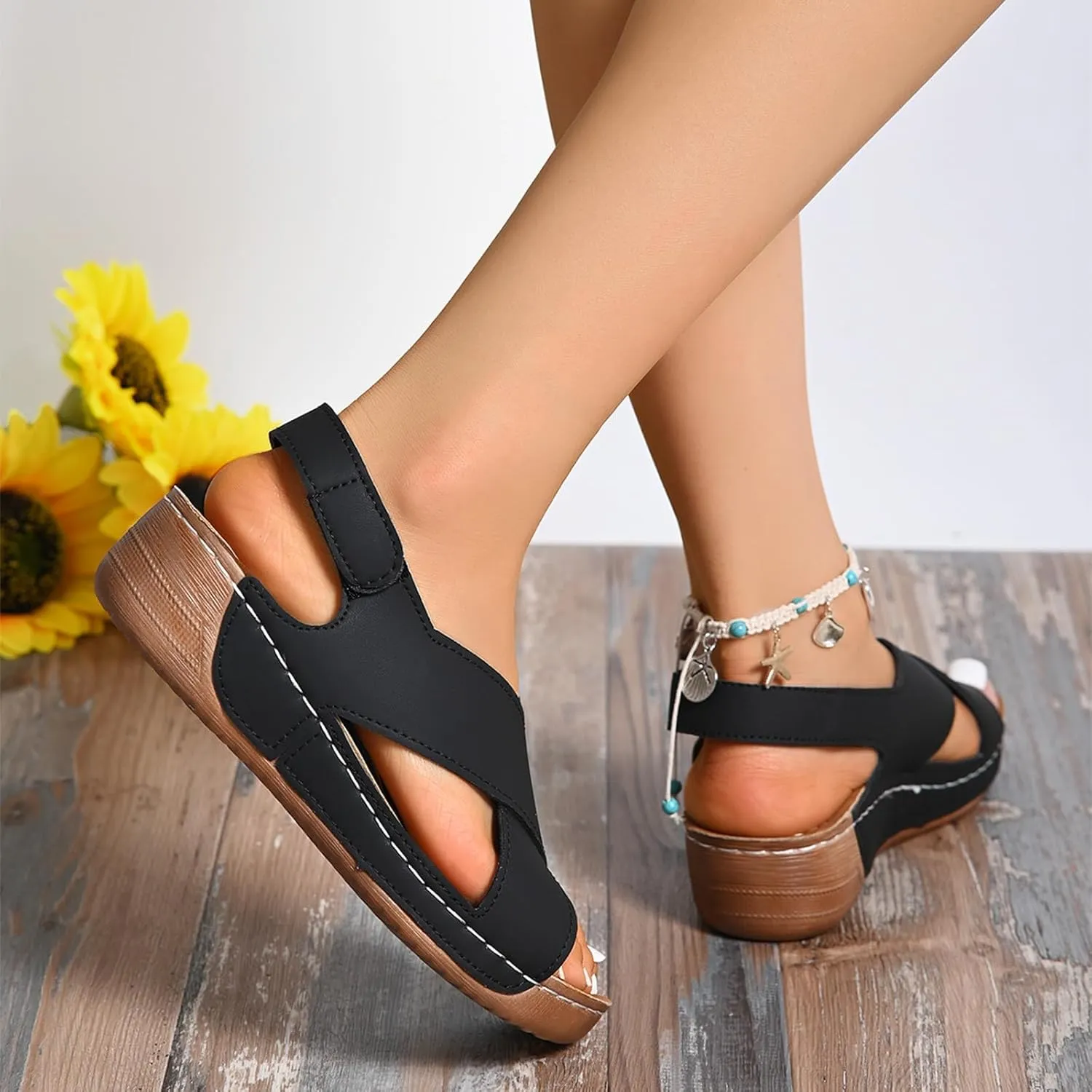 Womens Orthopedic Platform Wedge Sandals Comfortable Ankle Strap Platform Wedge Sandals with Arch Support Casual Dressy Summer Beach Shoes
