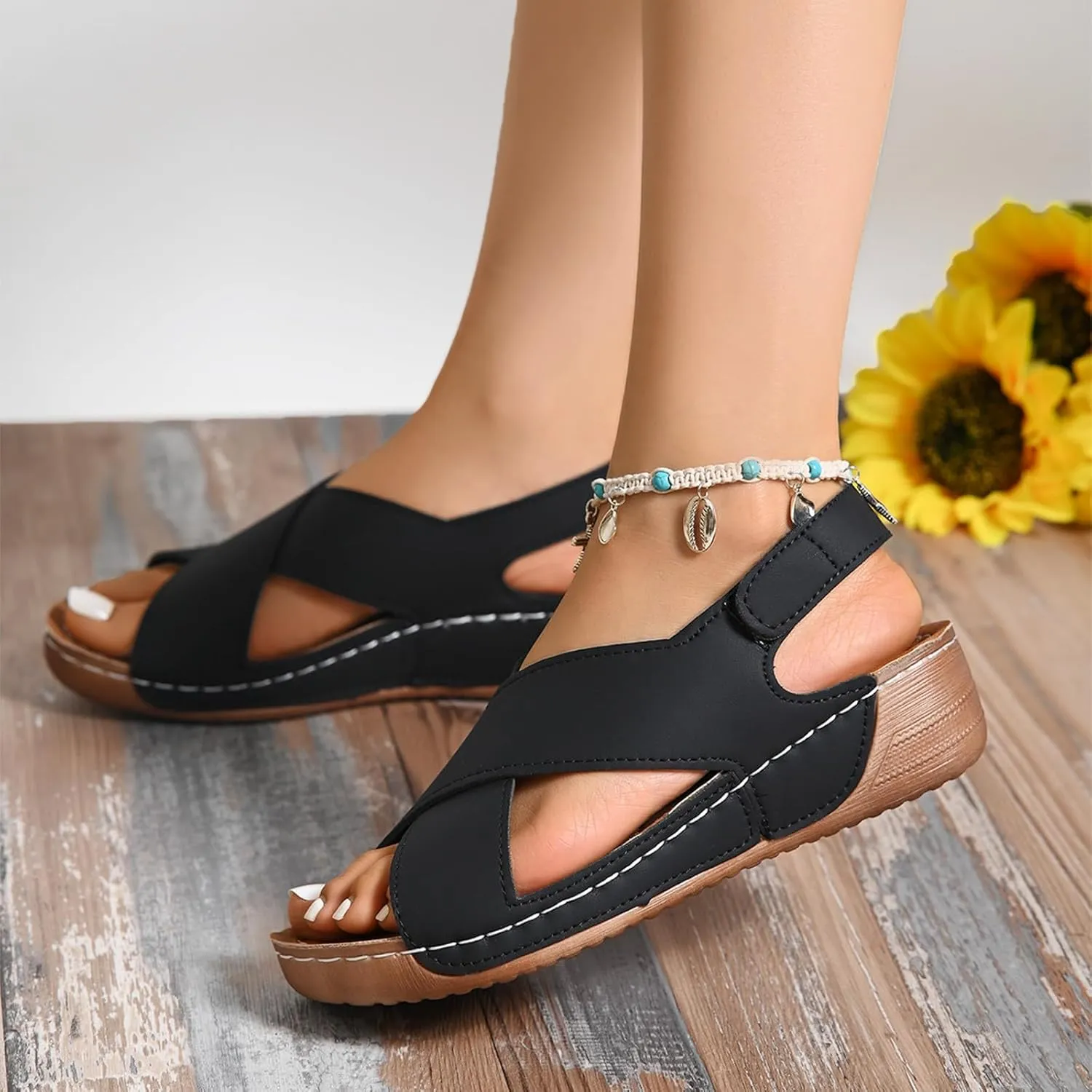 Womens Orthopedic Platform Wedge Sandals Comfortable Ankle Strap Platform Wedge Sandals with Arch Support Casual Dressy Summer Beach Shoes