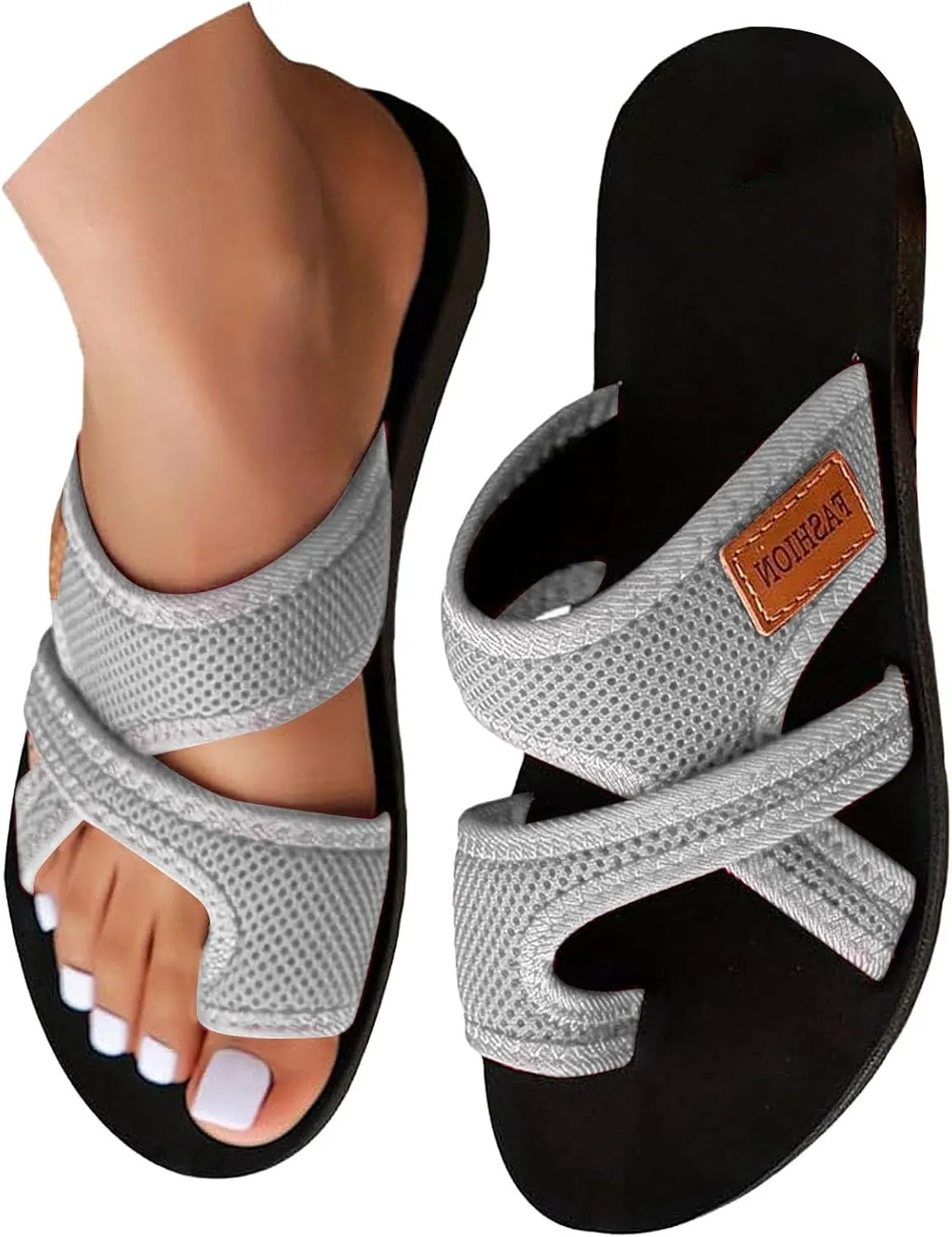 Womens Orthopedic Sandals Hollow Mesh Breathable Slide Slippers with Arch Support Summer Beach Comfy Walking Flip Flops