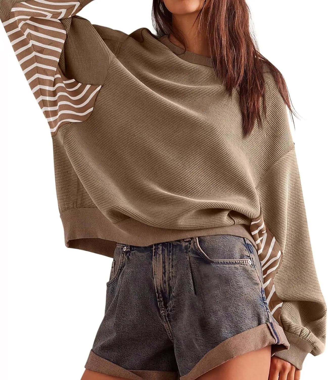 Women's Oversized Sweatshirts Trendy Long Sleeve Crew Neck Corduroy Pullover Tops Loose Comfy Fall Outfits 2024