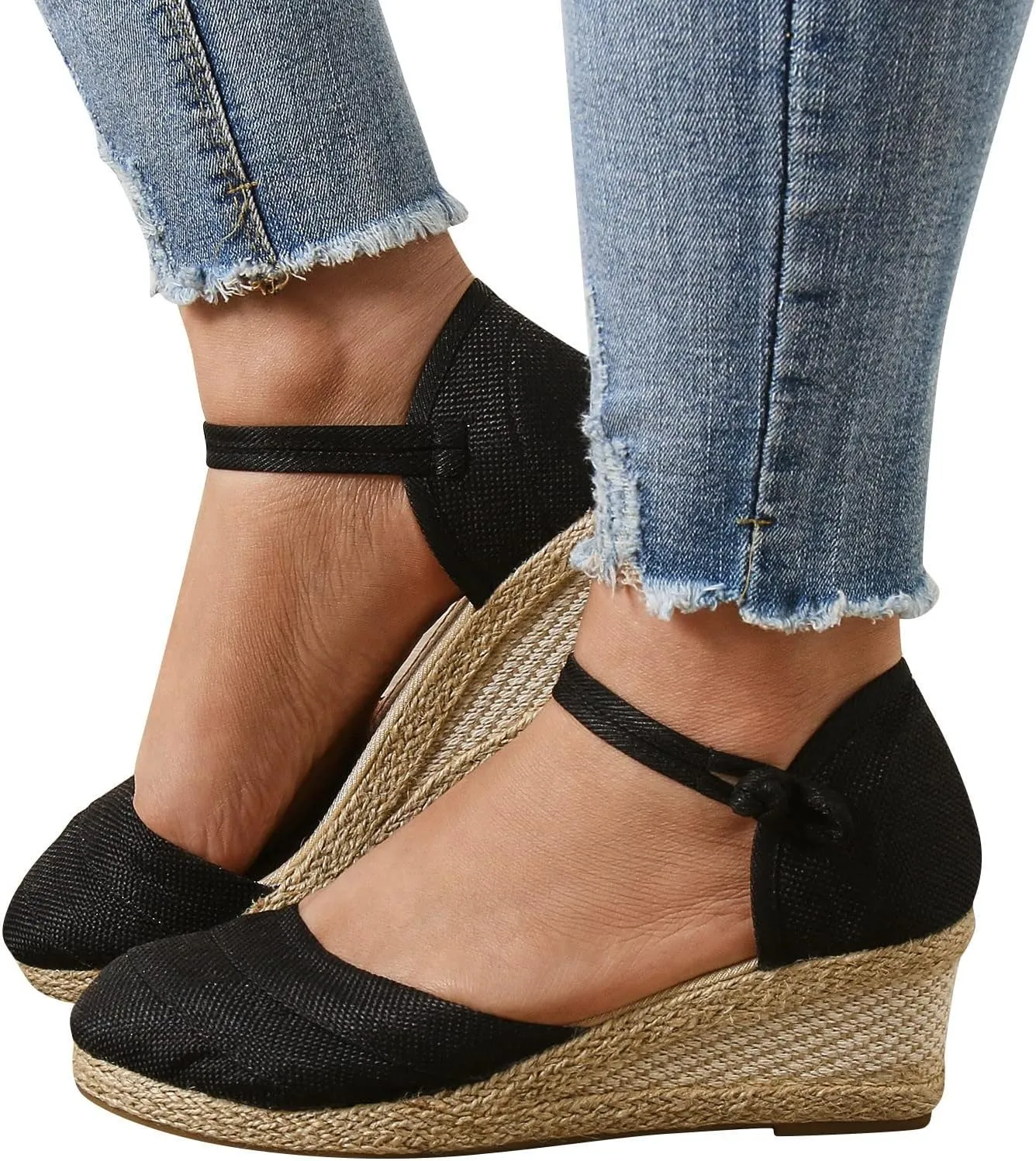 Women's Platform Sandals Close Toe Espadrille Slip On Wedge Casual Comfortable Summer Sandals Ankle Strap Dress Shoes