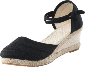 Women's Platform Sandals Close Toe Espadrille Slip On Wedge Casual Comfortable Summer Sandals Ankle Strap Dress Shoes