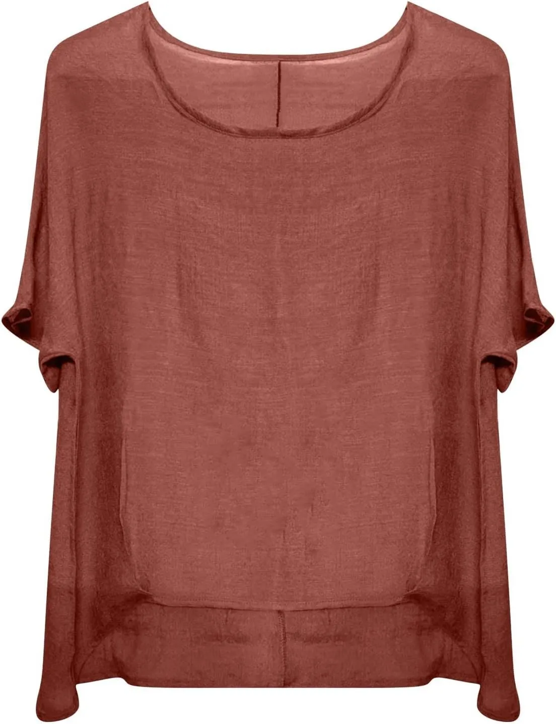 Womens Short Sleeve Cotton Linen Shirts Causal V-Neck Batwing Oversized T-Shirt Solid Color Loose Summer Tops