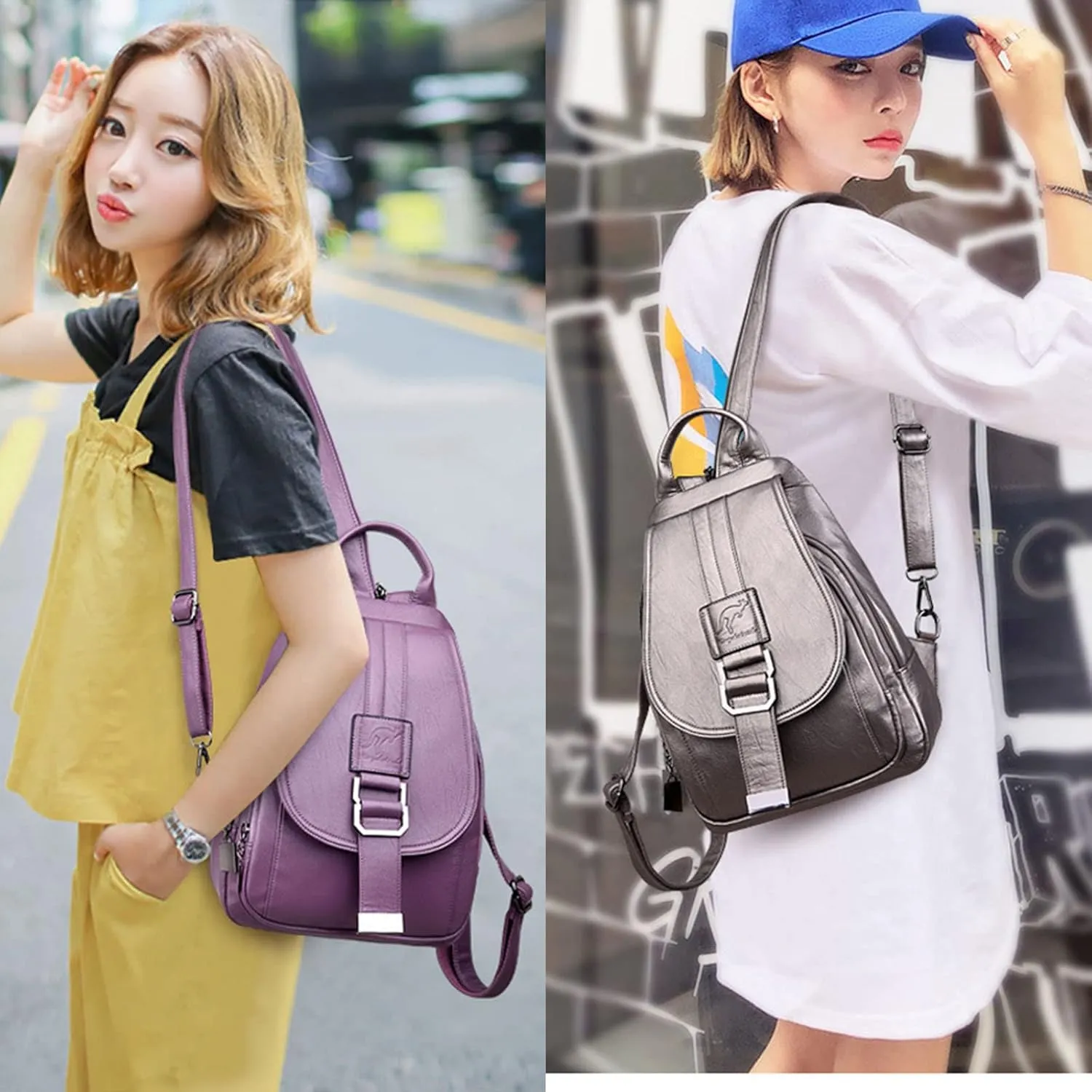 Women's Soft Genuine Leather Backpack,Large Capacity Satchel Shoulder Handbags for Office Shopping Trip (Black)