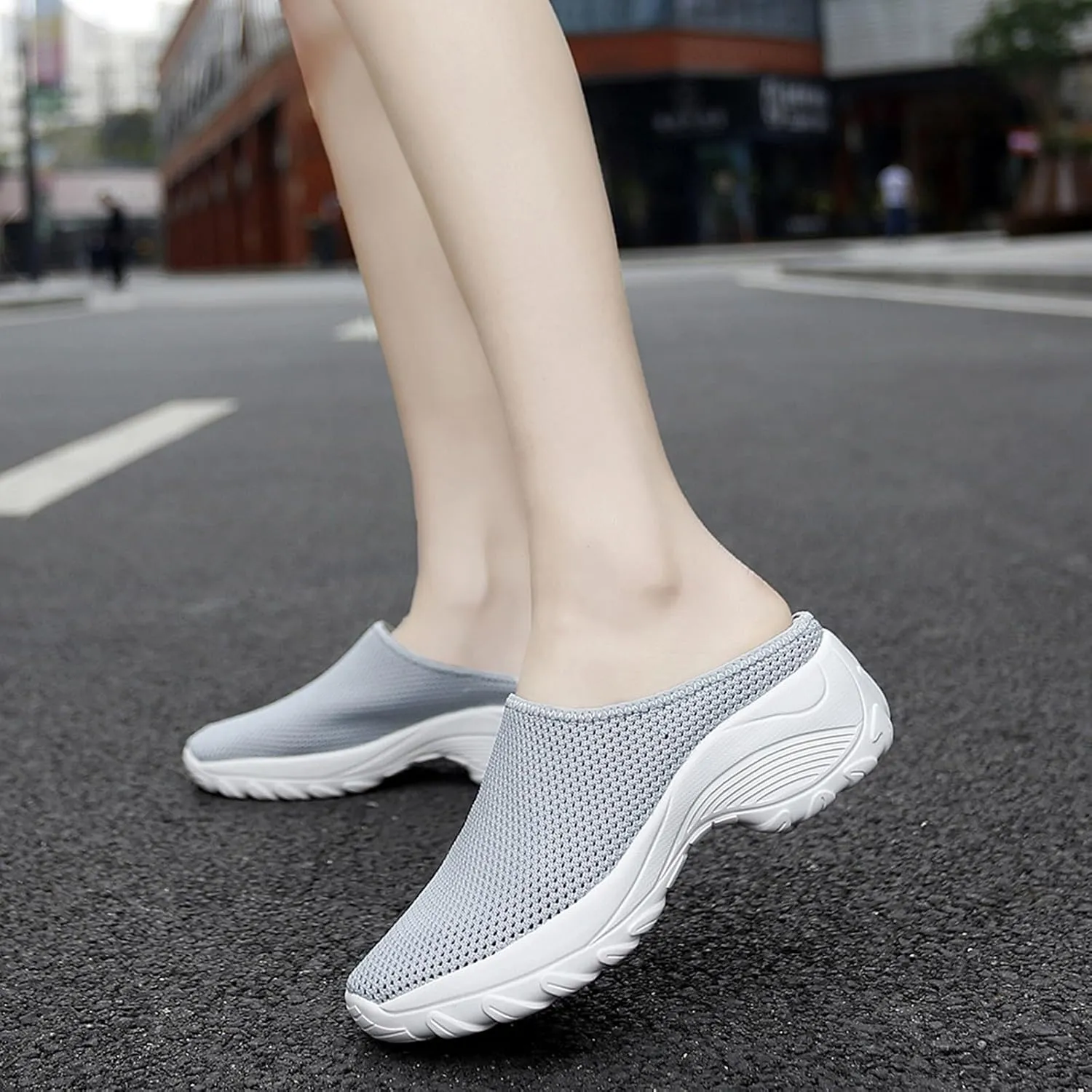 Women's Spring and Autumn Fashion Orthopedic Flying Knit Half Slippers Thick Soled Shoes Trendy Woman's Shoes Casual