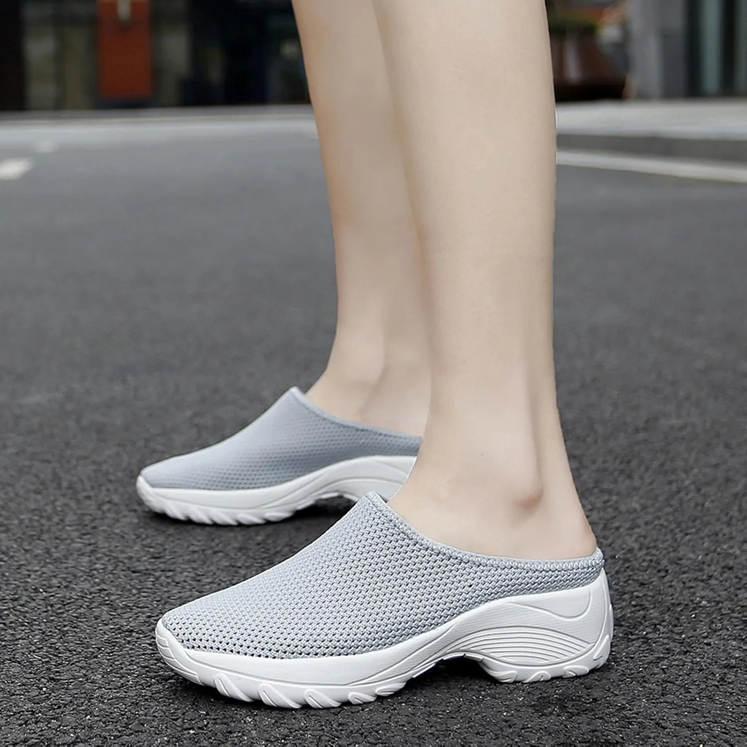 Women's Spring and Autumn Fashion Orthopedic Flying Knit Half Slippers Thick Soled Shoes Trendy Woman's Shoes Casual