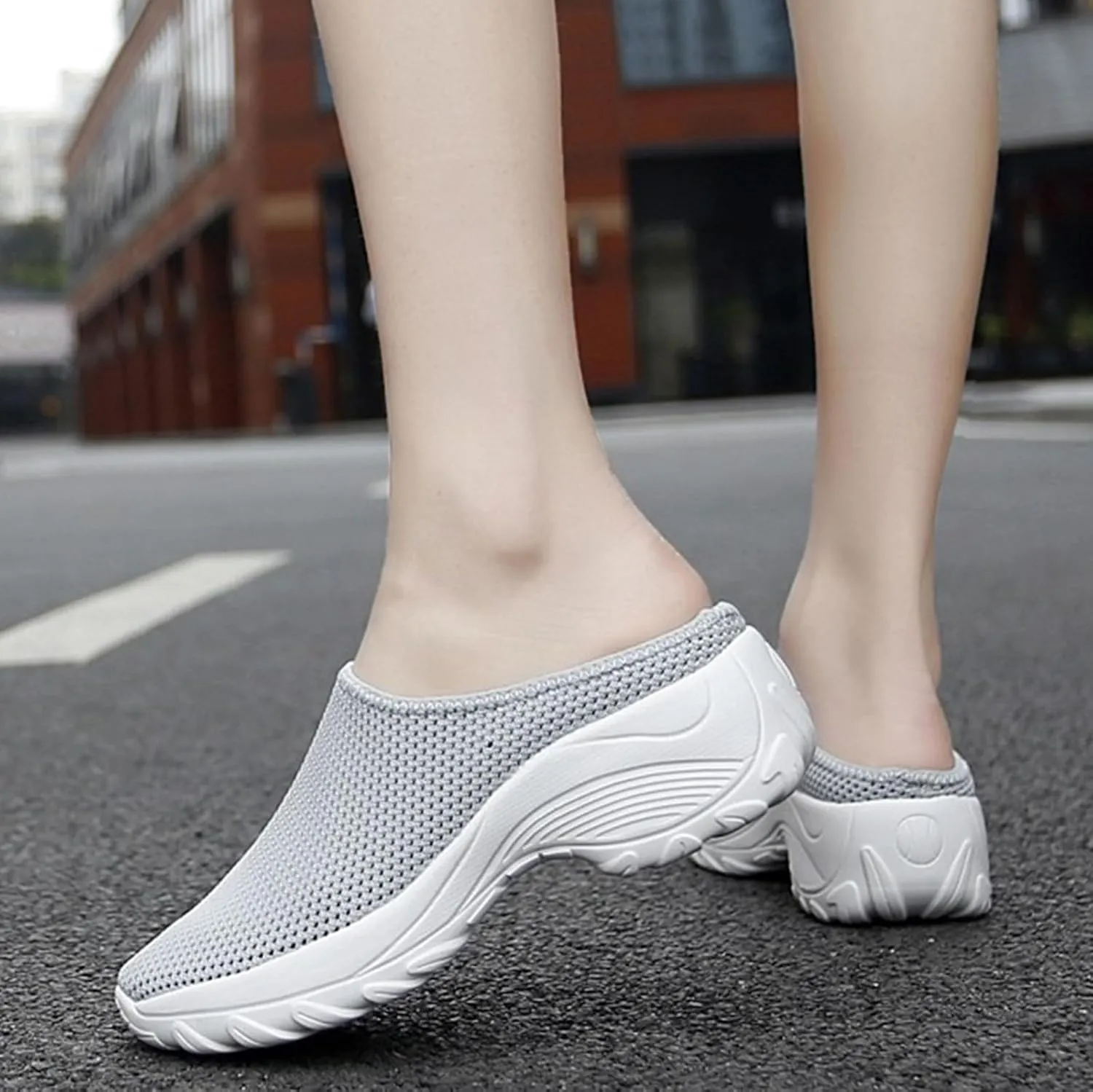 Women's Spring and Autumn Fashion Orthopedic Flying Knit Half Slippers Thick Soled Shoes Trendy Woman's Shoes Casual