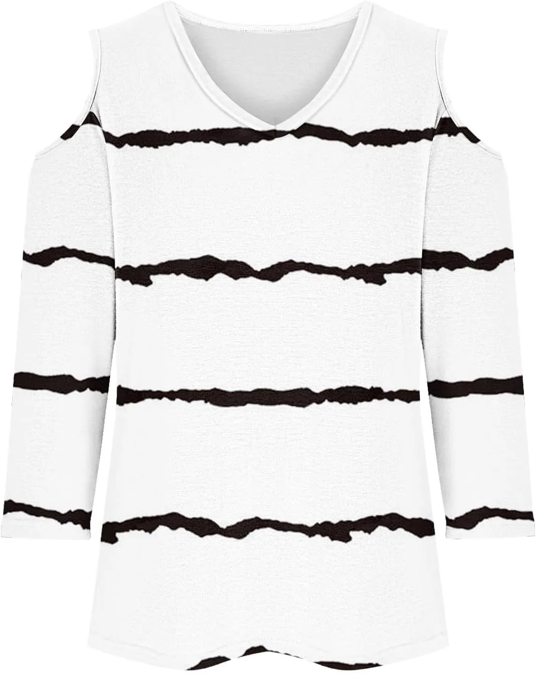 Womens Tops 3/4 Length Sleeves V Neck Cold Shoulder Shirts Trendy Striped Summer Blouse Ladies Workout Going Out Tees