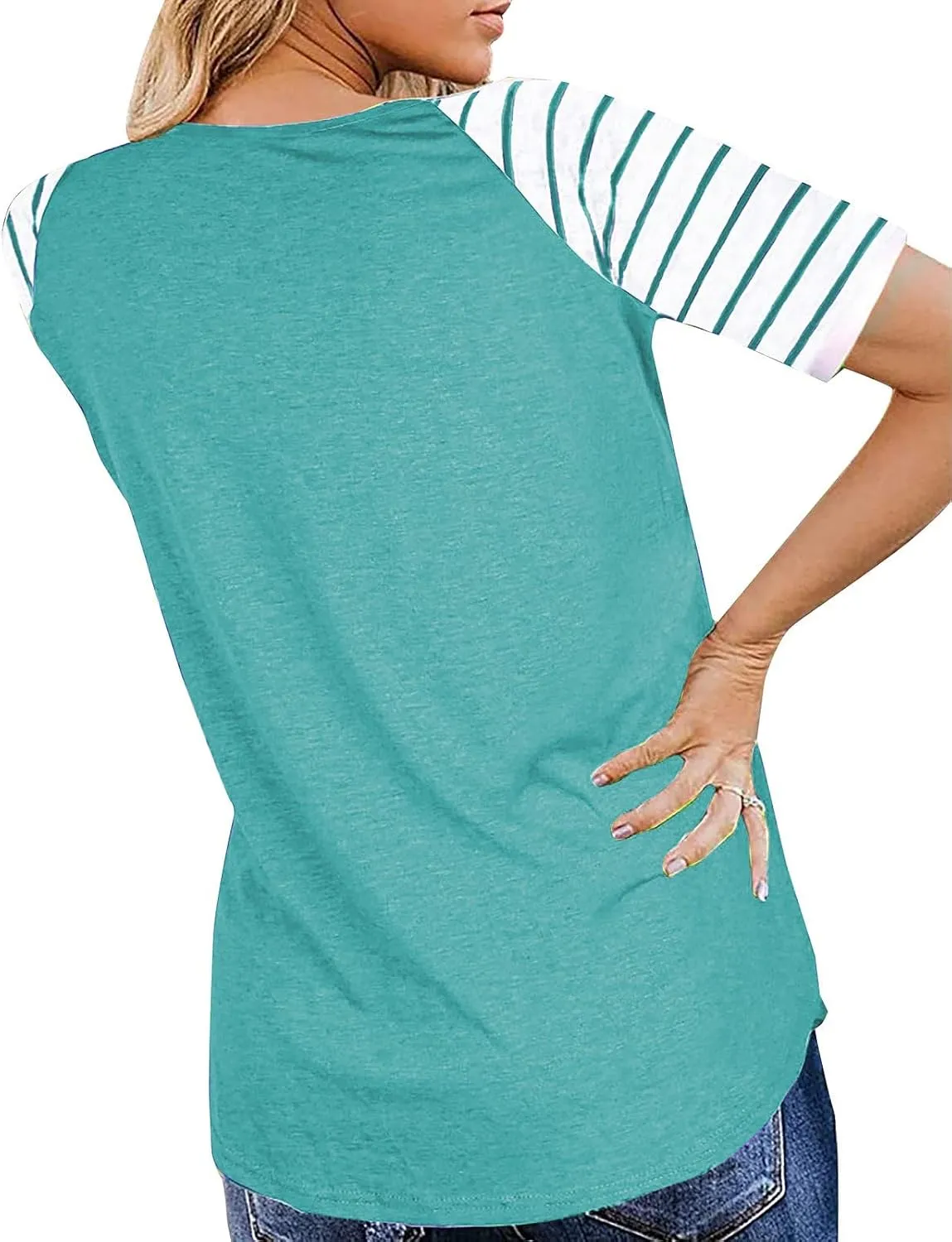 Womens Tops Summer Short Sleeve Shirts Raglan Striped T-Shirts