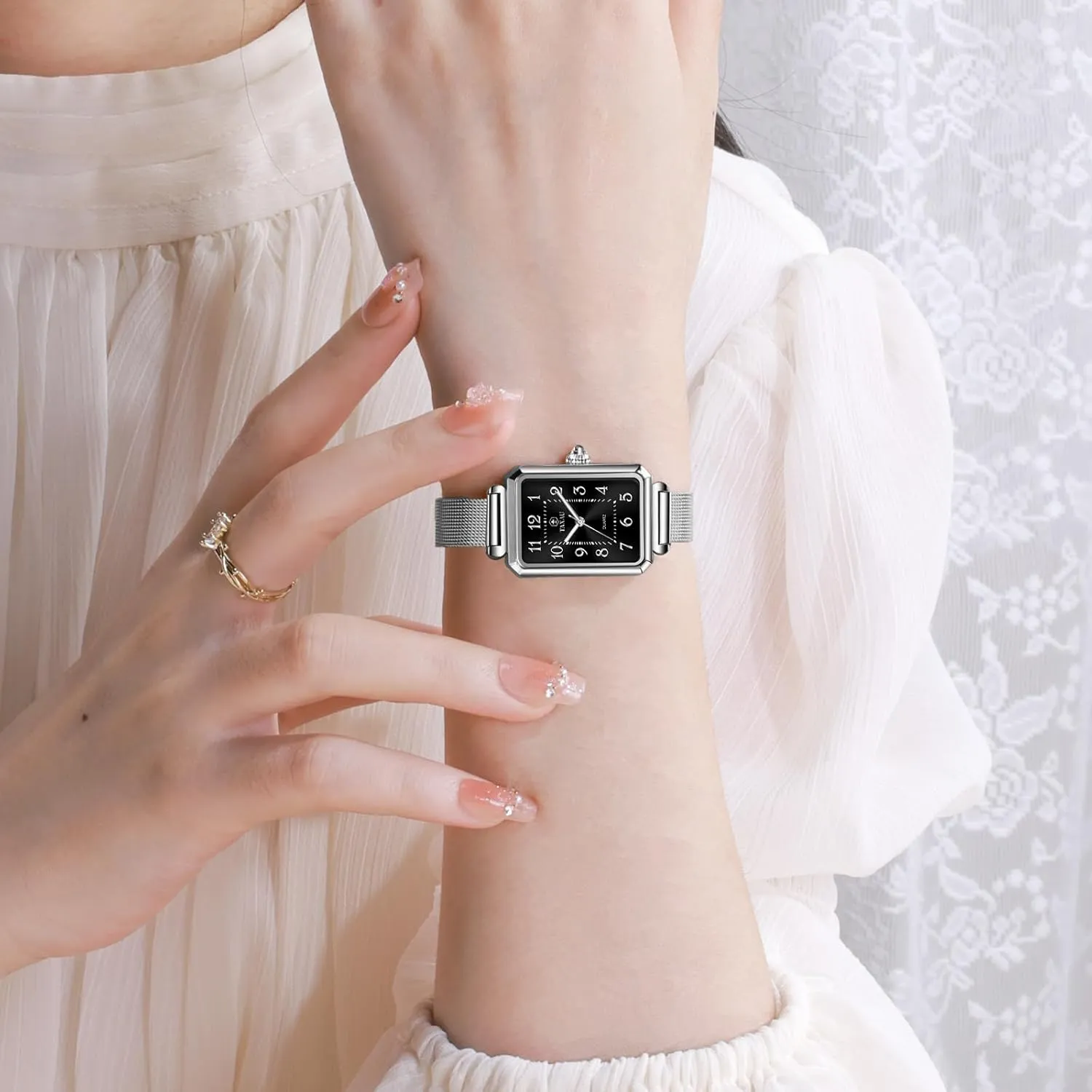 Womens Watch Fashion Dress Mesh Strap Waterproof Watches for Women Elegant Dainty Two Tone Womens Watch Analog Quartz Easy Read Ladies Watches with Day Date