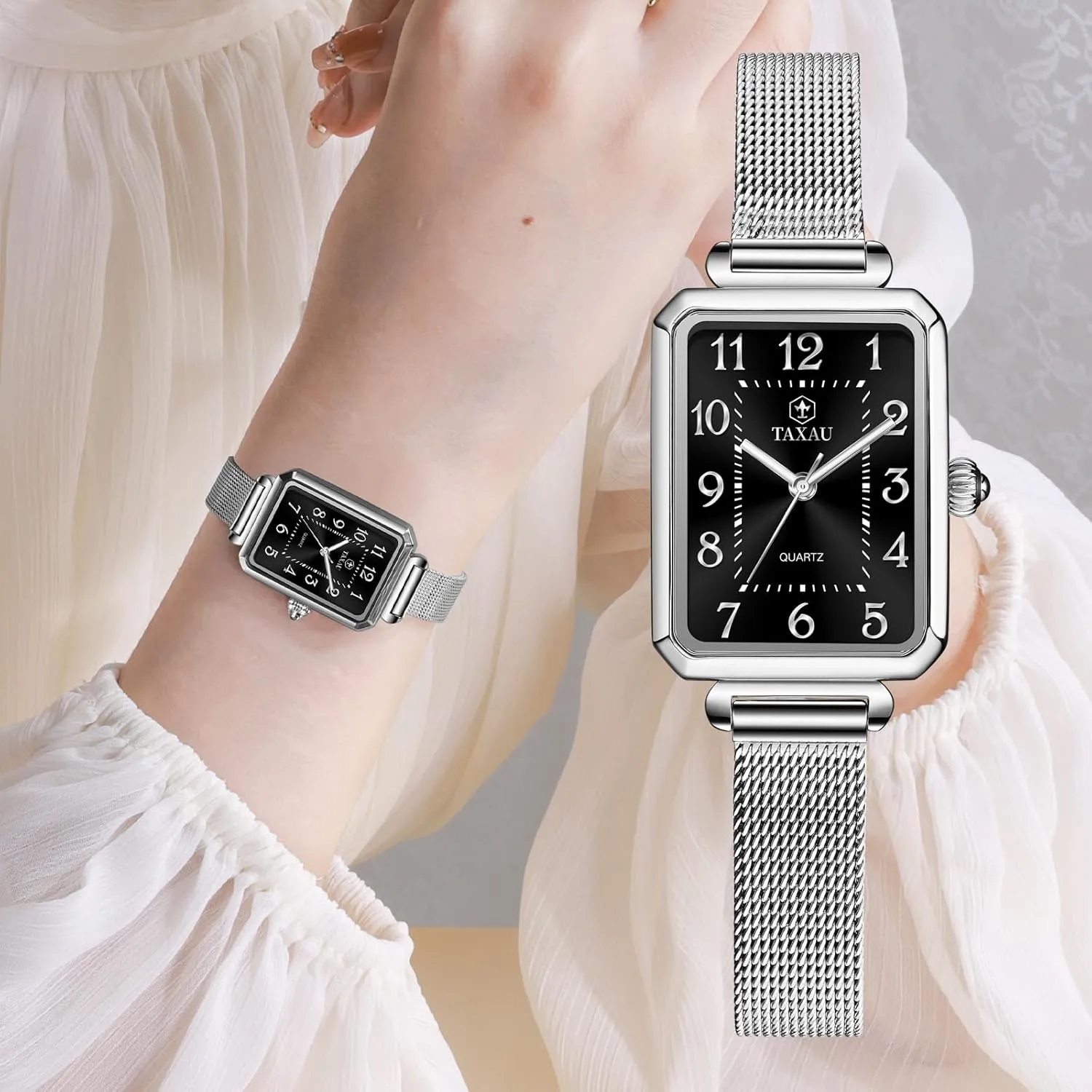 Womens Watch Fashion Dress Mesh Strap Waterproof Watches for Women Elegant Dainty Two Tone Womens Watch Analog Quartz Easy Read Ladies Watches with Day Date