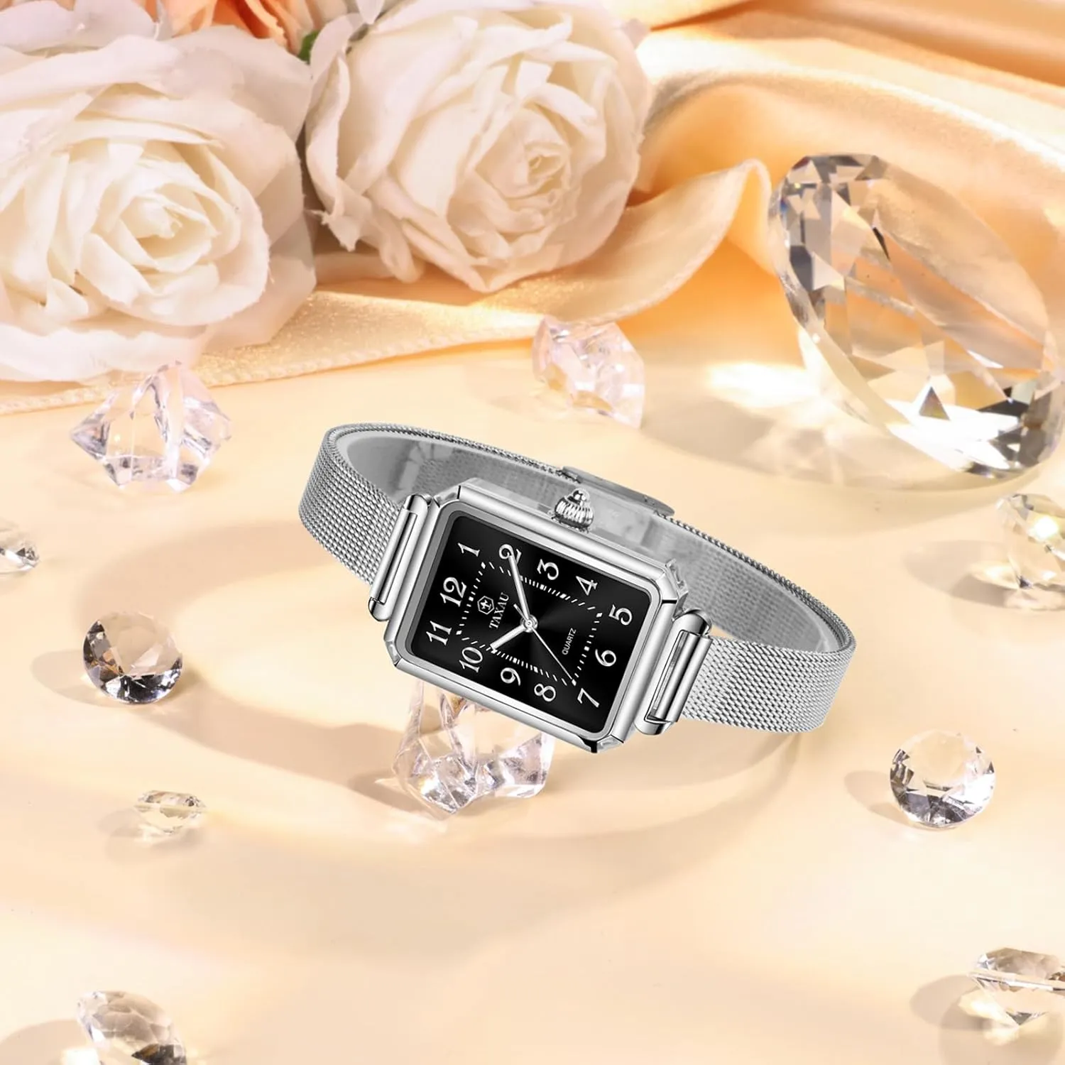 Womens Watch Fashion Dress Mesh Strap Waterproof Watches for Women Elegant Dainty Two Tone Womens Watch Analog Quartz Easy Read Ladies Watches with Day Date