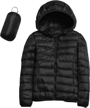Womens Winter Lightweight Packable Puffer Coats Slim Fit Windproof Quilted Hooded Down Jackets Outerwear with Pockets
