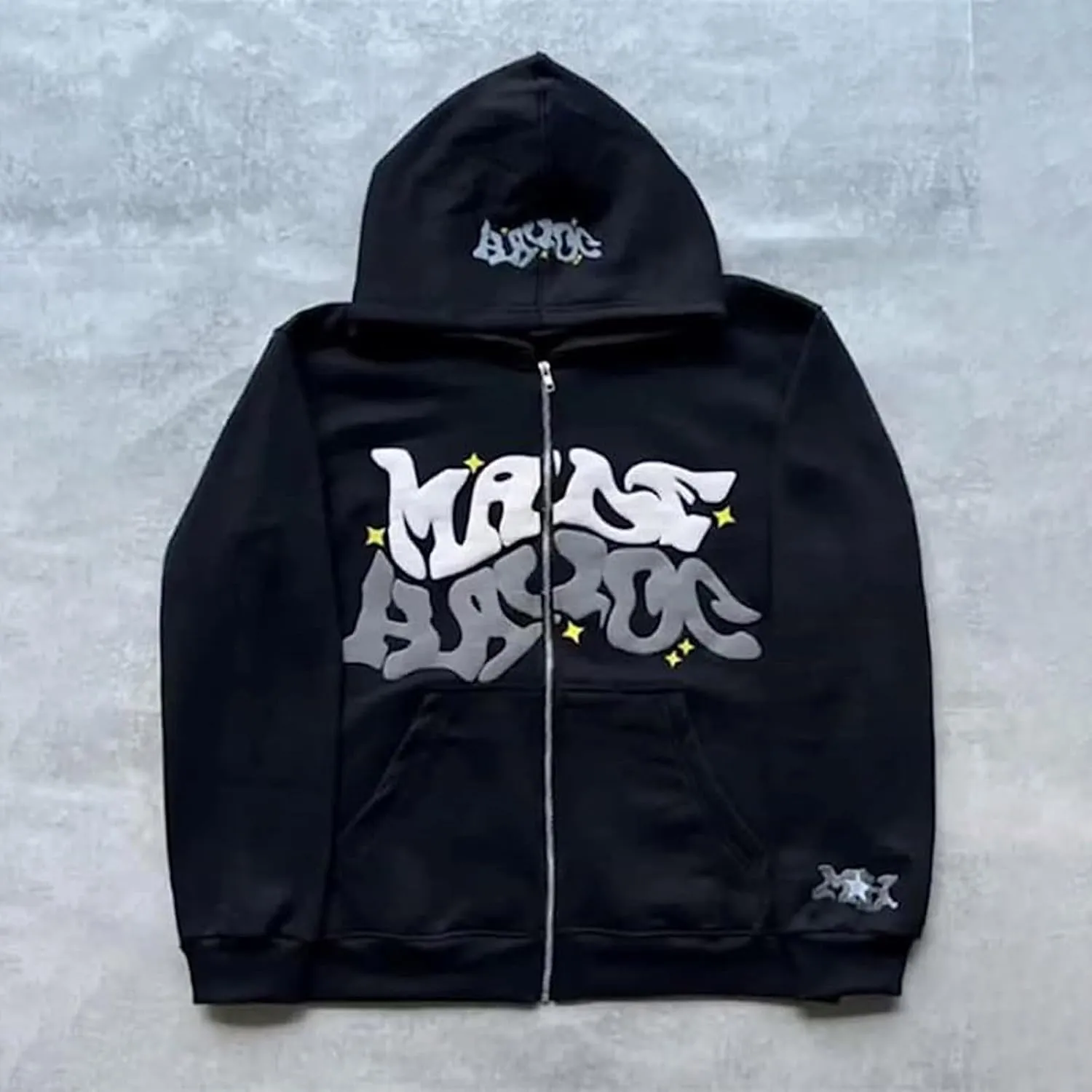 Y2k Hoodie Puff Print Hoodie Graphic Zip Up Hoodies Hip Hop Streetwear Aesthetic Sweatshirts