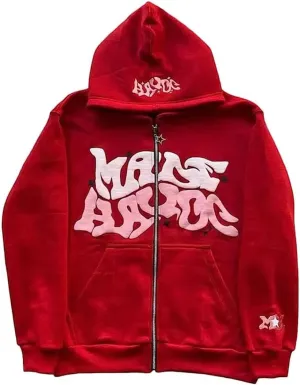 Y2k Hoodie Puff Print Hoodie Graphic Zip Up Hoodies Hip Hop Streetwear Aesthetic Sweatshirts