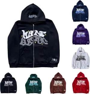 Y2k Hoodie Puff Print Hoodie Graphic Zip Up Hoodies Hip Hop Streetwear Aesthetic Sweatshirts