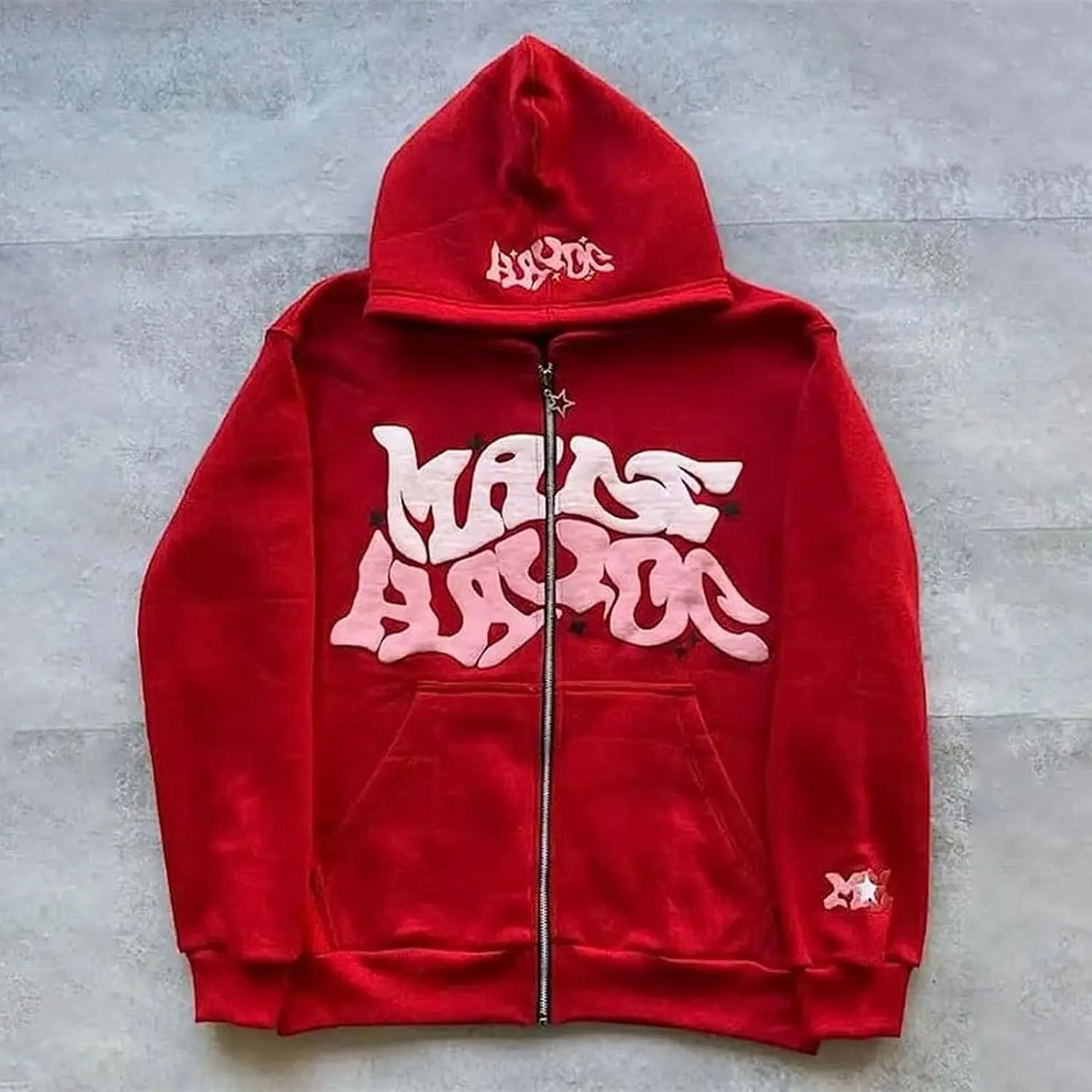 Y2k Hoodie Puff Print Hoodie Graphic Zip Up Hoodies Hip Hop Streetwear Aesthetic Sweatshirts