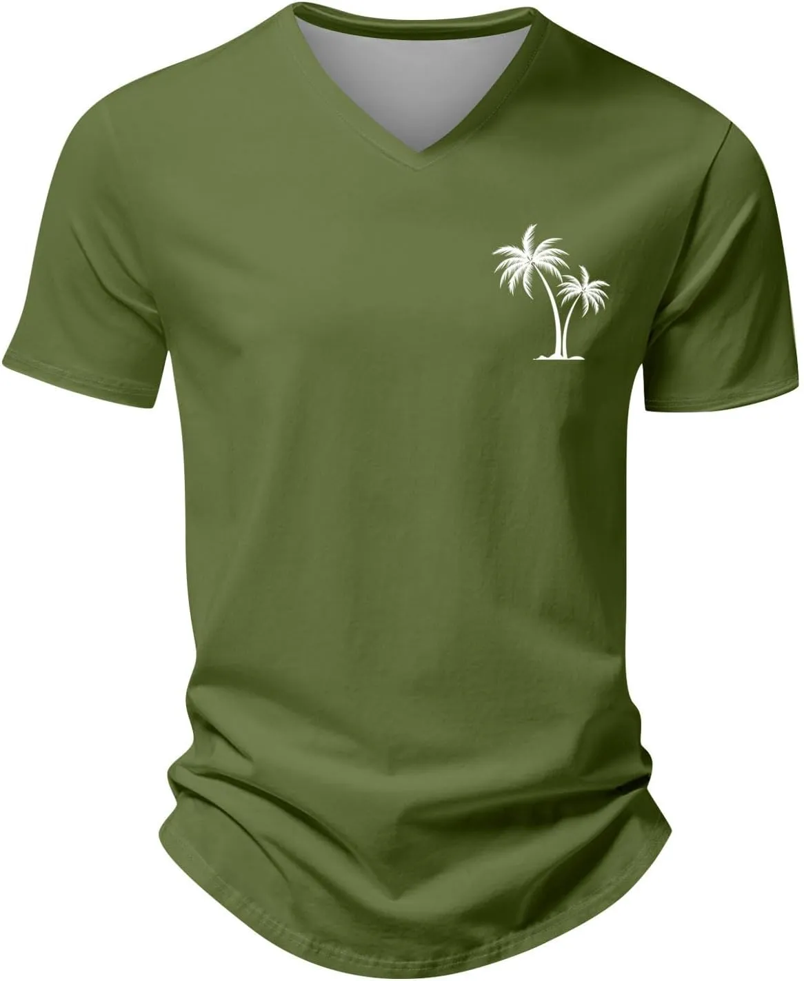 Ymosrh Men's Summer Beach Tee Shirts Short Sleeve Palm Tree T-Shirts Casual V Neck Tee Top Undershirts, S-3XL