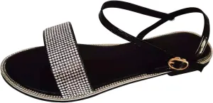 ZSpzx Summer Sandals For Women 2025,Women's Flat Sandals,Sparkly Rhinestone Strappy Bridal Wedding Dress Fashion Ankle Strap Casual Open Toe Slip on Beach Prom Party Work Comfortable Dressy Shoes