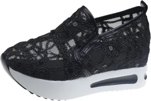 ZWRXW Platform Sneakers for Women Summer Lace Mesh Platform Shoes Chunky Lightweight Comfortable Casual Sneakers Outdoor Walking Fashion Shoes